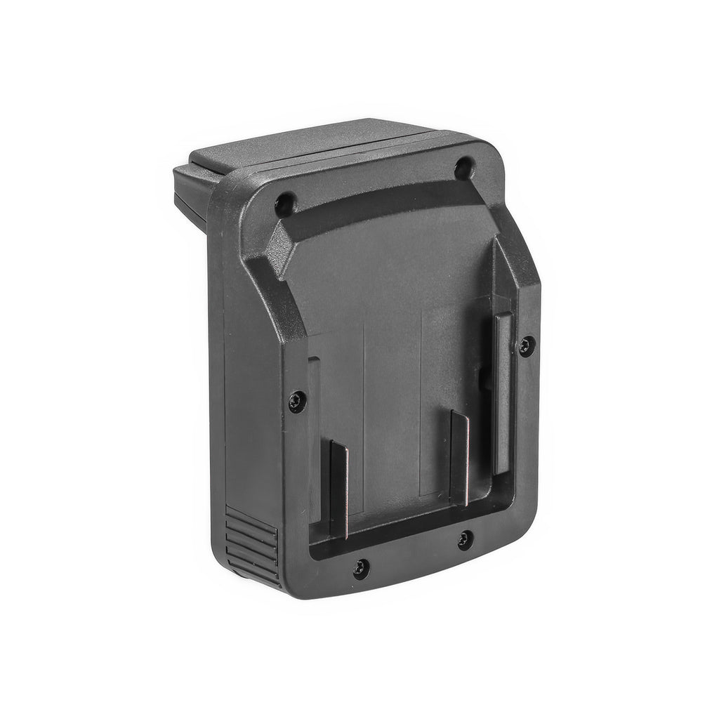 Metabo CAS 18V to Milwaukee M18 battery adapter - battery-side connection viewed head-on, socket rails, fixing screws
