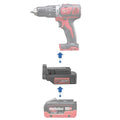 Metabo CAS 18V to Milwaukee M18 battery adapter - compatibility diagram showing battery, adapter and hammer drill