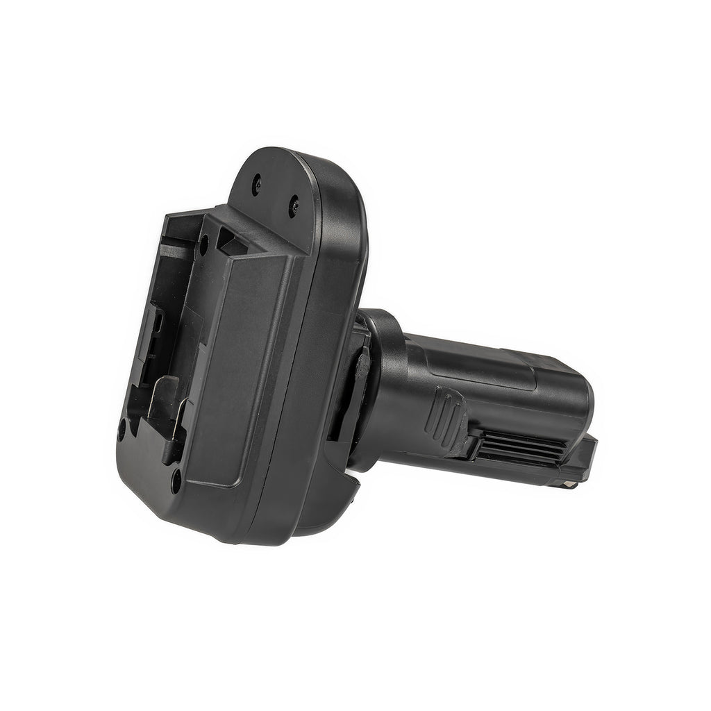 Milwaukee M18 to Bosch 12V battery adapter - battery-side connection with the rails, tool-side stem to the right