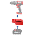Milwaukee M18 to Bauer 20V battery adapter - compatibility diagram showing battery, adapter and drill