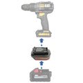 Milwaukee M18 to CAT 18V battery adapter - compatibility diagram showing battery, adapter and drill driver
