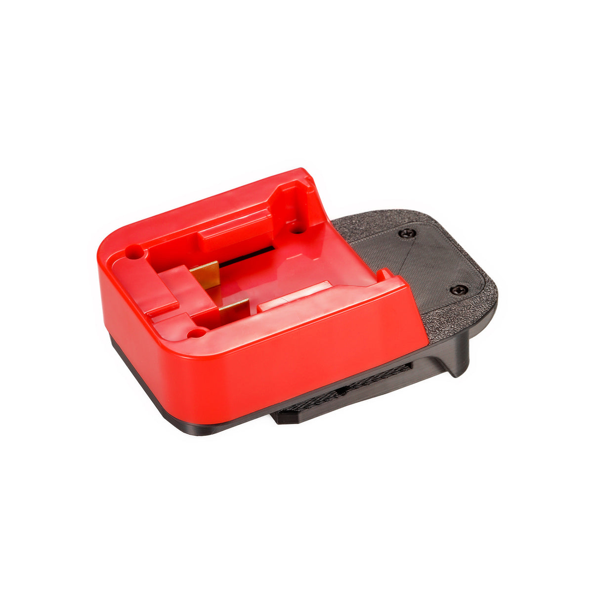 Milwaukee M18 to Chicago Electric 18V battery adapter - battery-side connection, twin copper terminal blades and guide rails