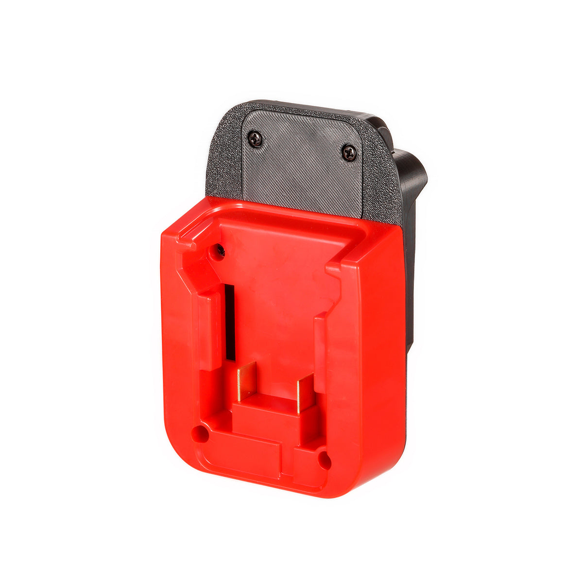Milwaukee M18 to Chicago Electric 18V battery adapter - battery-side connection, twin copper terminal blades and guide rails