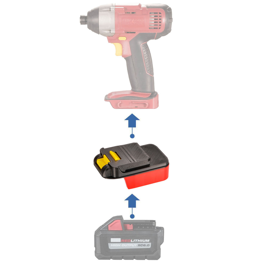 Milwaukee M18 to Chicago Electric 18V battery adapter - compatibility diagram showing battery, adapter and impact driver