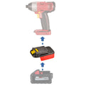 Milwaukee M18 to Chicago Electric 18V battery adapter - compatibility diagram showing battery, adapter and impact driver