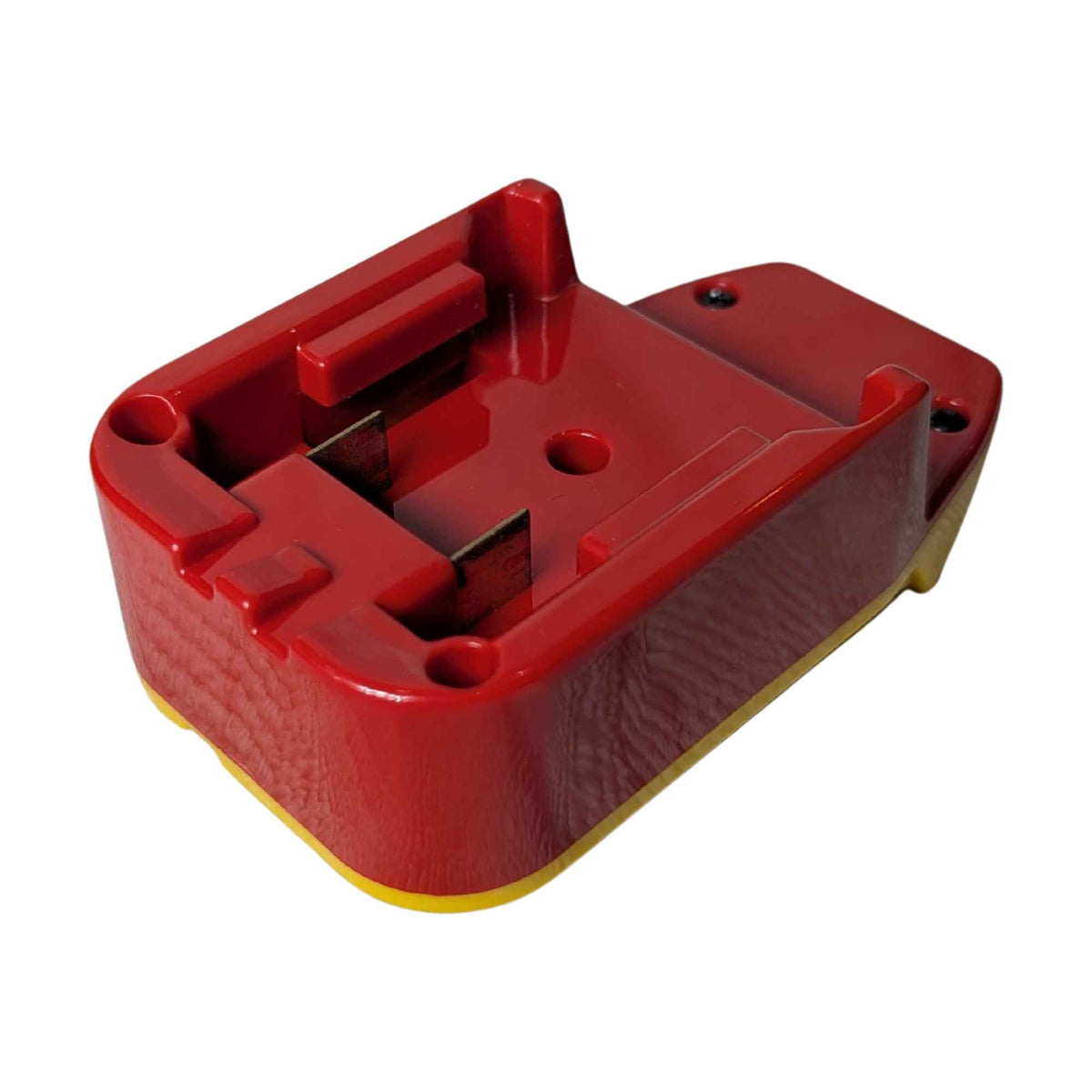Milwaukee M18 to DeWalt 20V MAX battery adapter - red battery-side channel with twin copper blades