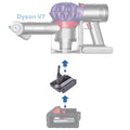 Milwaukee M18 to Dyson V7 battery adapter - compatibility diagram showing battery, adapter and handheld vacuum