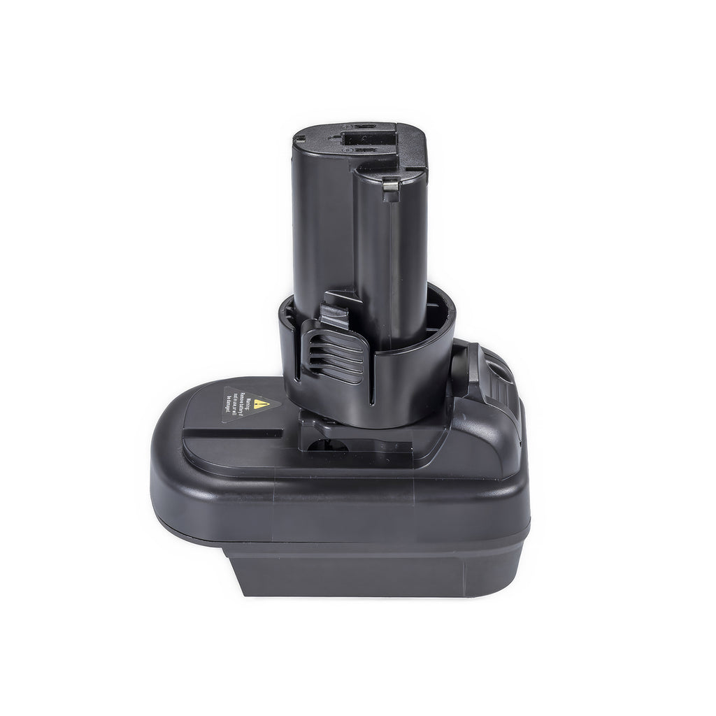 Milwaukee M18 to Makita 10.8V CXT battery adapter - Makita tool-side connection front-on, terminal slots on the post top