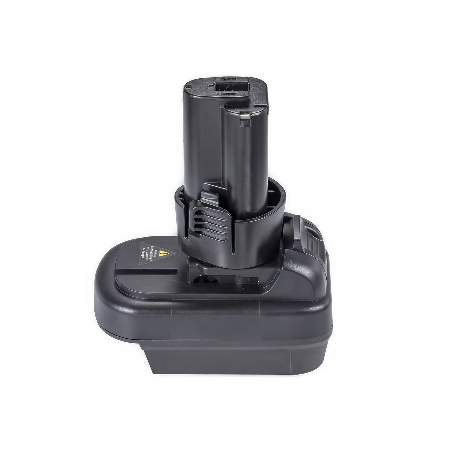 Milwaukee M18 to Makita 10.8V CXT battery adapter - Makita tool-side connection front-on, terminal slots on the post top