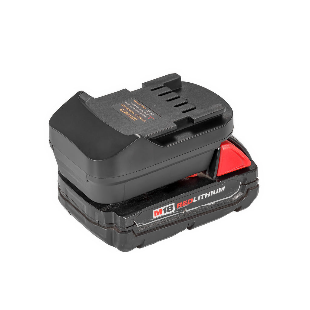 Milwaukee M18 to Metabo CAS 18V battery adapter - fitted to the Milwaukee M18 battery, Metabo CAS tool-side connection upward