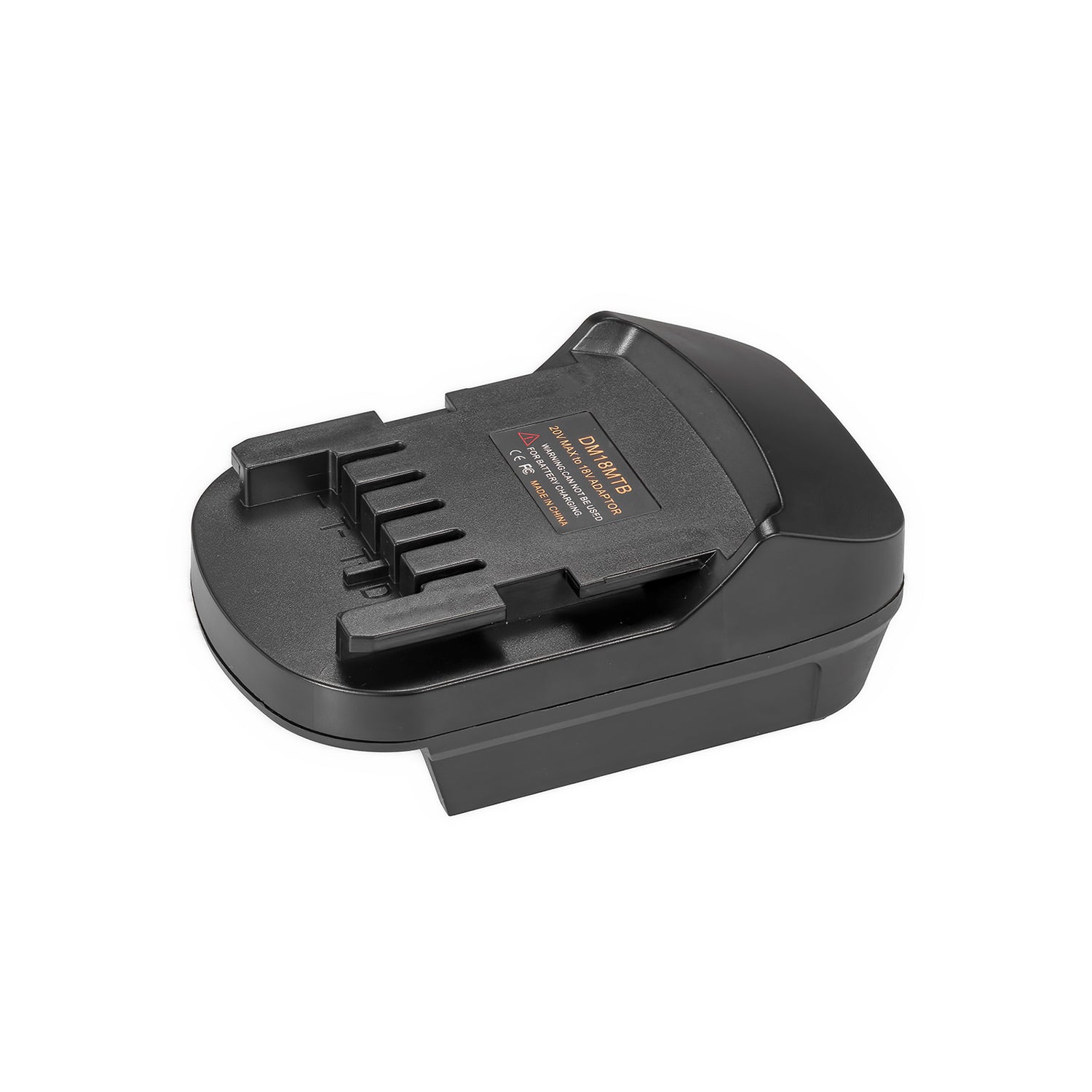 Milwaukee M18 to Metabo CAS 18V battery adapter - Metabo CAS tool-side connection, five terminal slots and printed label