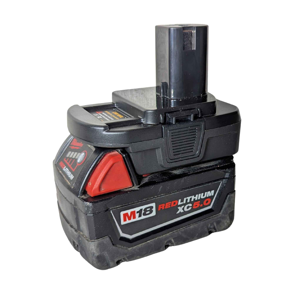Milwaukee M18 to Ryobi 18V ONE+ battery adapter - fitted to the Milwaukee M18 battery, Ryobi post and vent grille