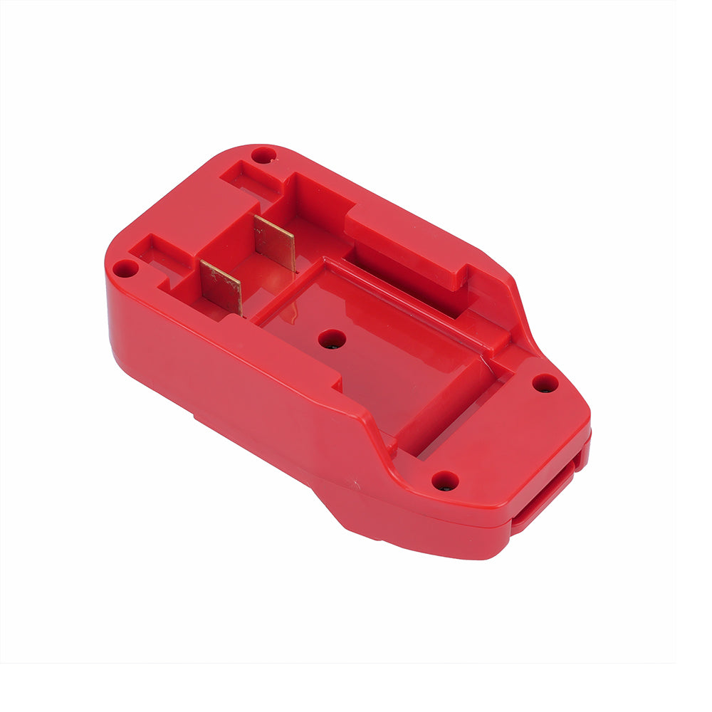 Porter Cable 20V to Bauer 20V battery adapter - battery-side connection with twin copper blades in the recess