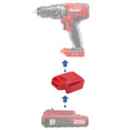 Porter Cable 20V to Bauer 20V battery adapter - compatibility diagram showing battery, adapter and drill