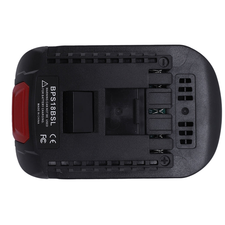 Porter Cable 20V to Bosch 18V GBA (Blue) battery adapter - battery-side connection with the rail contacts and vents