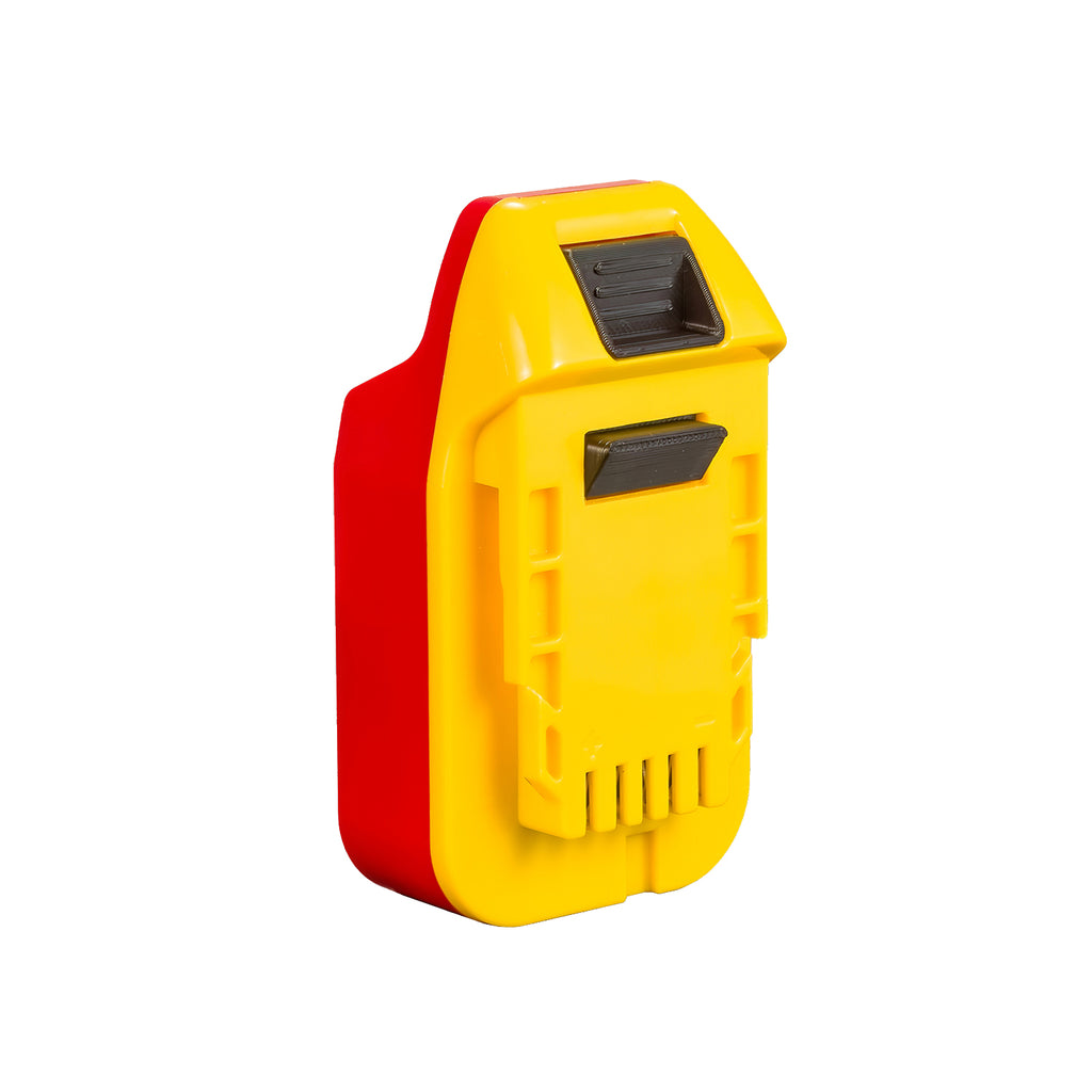 Porter Cable 20V to Hercules 20V battery adapter - Hercules tool-side connection, two terminal slots, over the red base