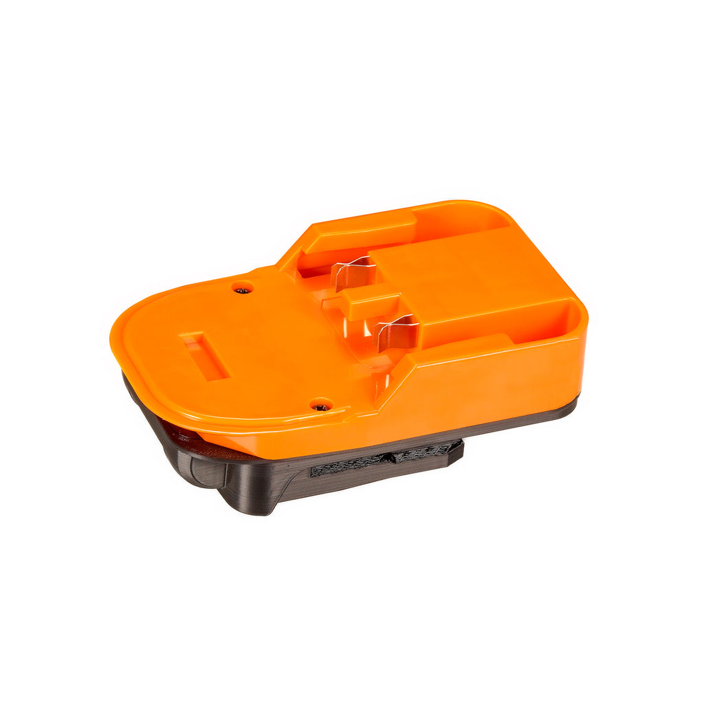 RIDGID 18V to Chicago Electric 18V battery adapter - battery-side connection with twin X-shaped copper spring clips