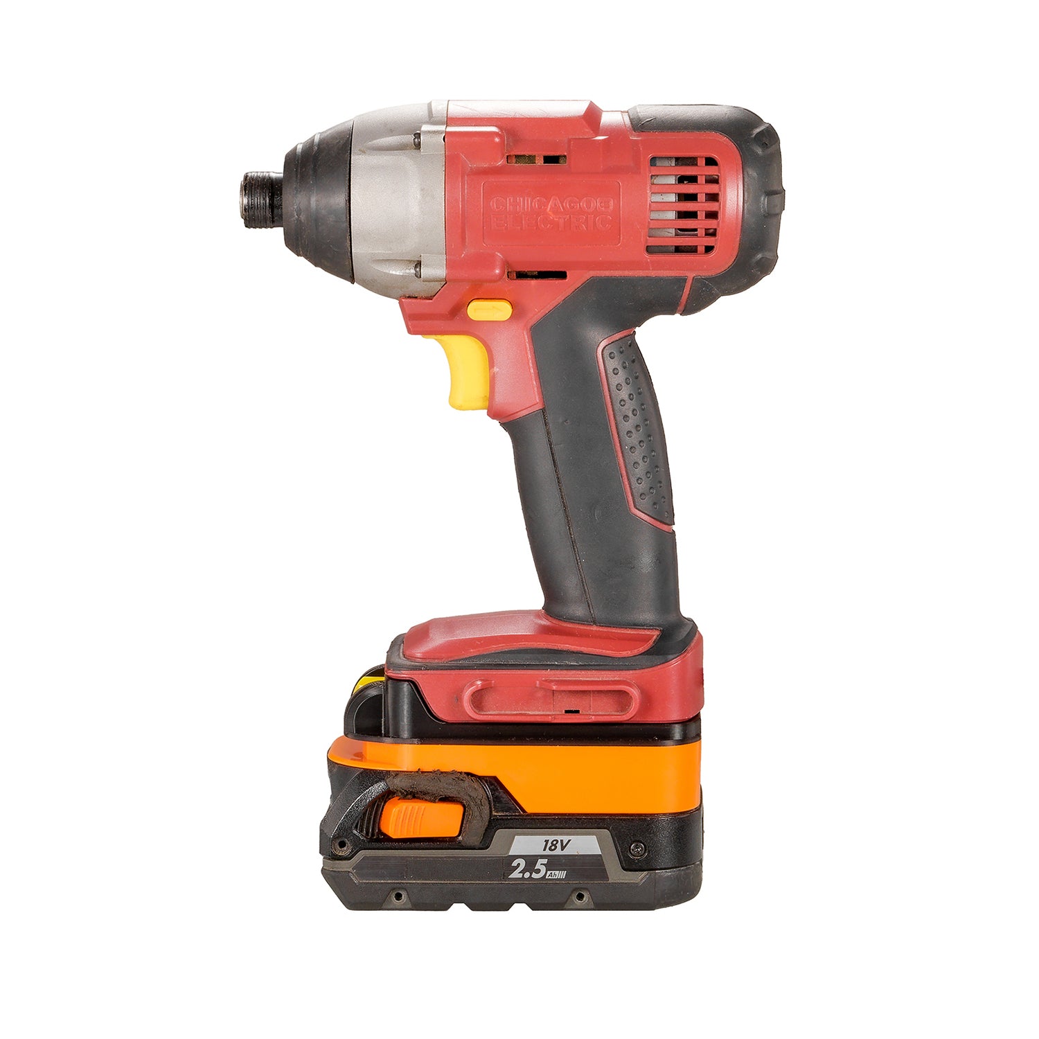 RIDGID 18V to Chicago Electric 18V battery adapter - impact driver installed on the adapter, seated on an 18V battery pack
