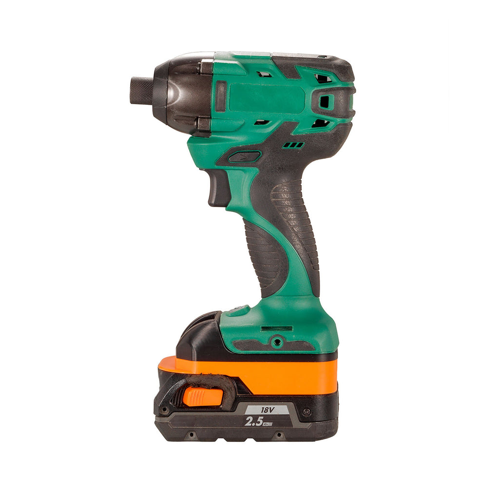 RIDGID 18V to Masterforce 20V battery adapter - installed on an impact driver with the battery fitted below