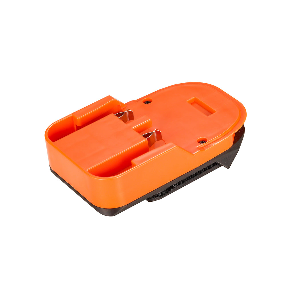 RIDGID 18V to WEN 20V battery adapter - battery-side connection, twin copper spring clip contacts, center post and rails
