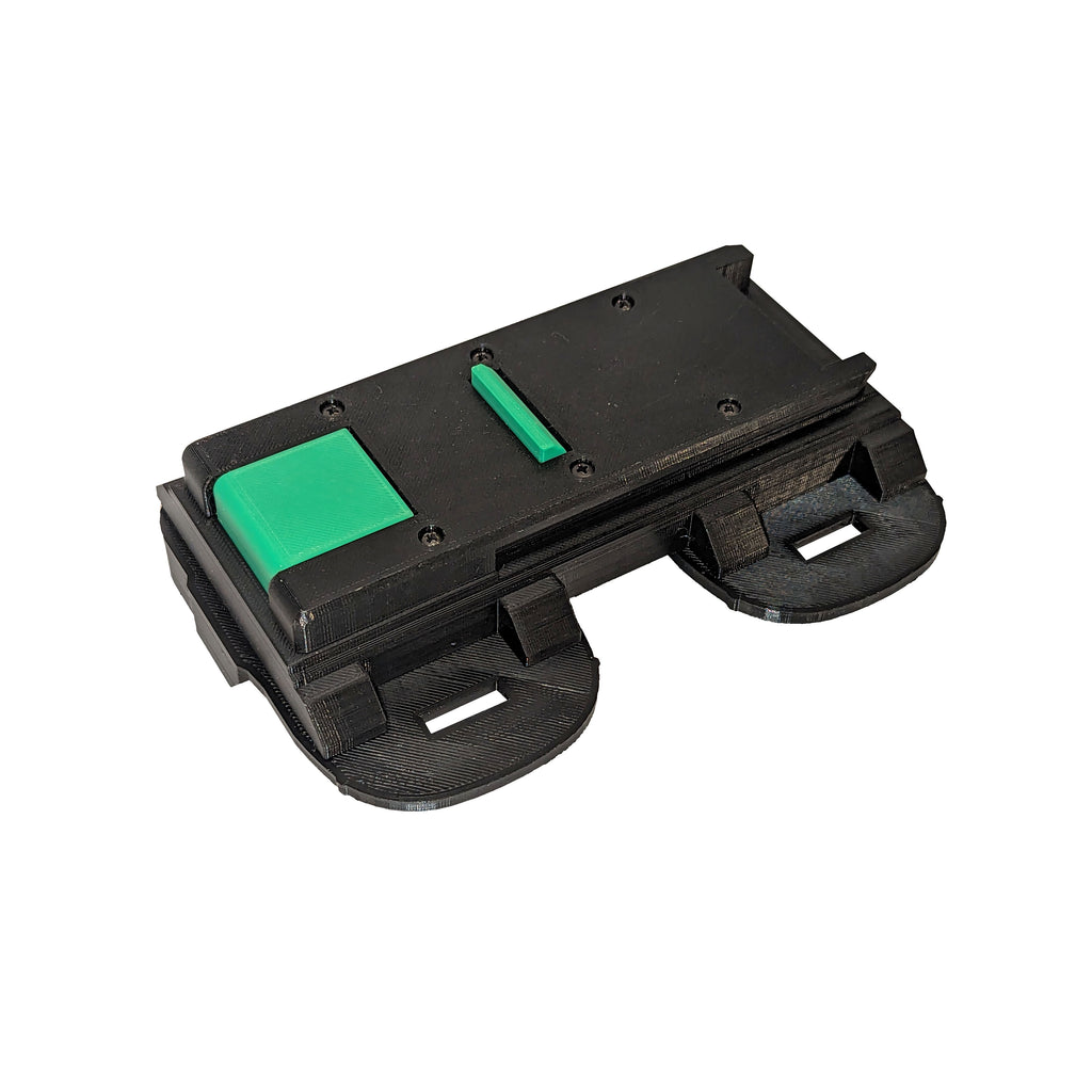 RIDGID 18V to Ryobi 36V/40V battery adapter - Ryobi tool-side plate upward over the two battery-side bays