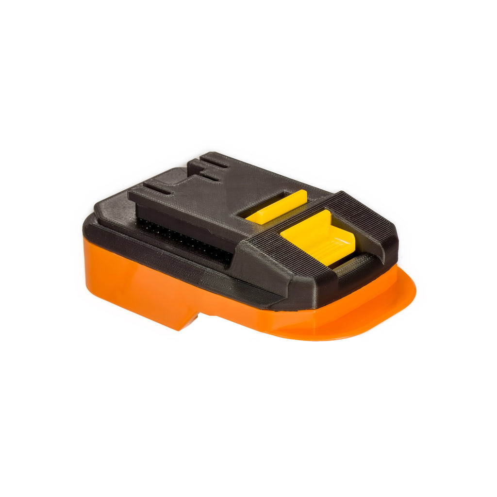 RIDGID 18V to Hart 20V battery adapter - Hart tool-side connection with the release buttons and recessed contact block