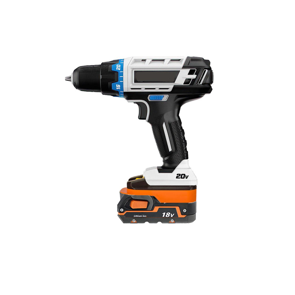 RIDGID 18V to Hart 20V battery adapter - installed on a drill driver with the battery fitted