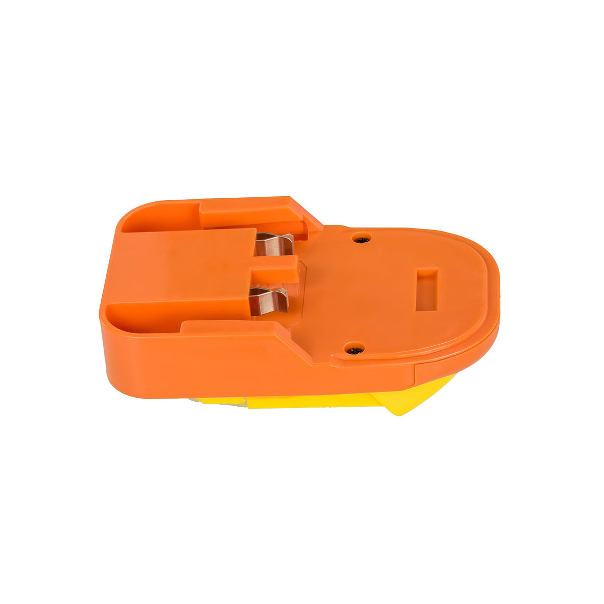 RIDGID 18V to Hercules 20V battery adapter - battery-side connection, copper spring contacts and the guide rails