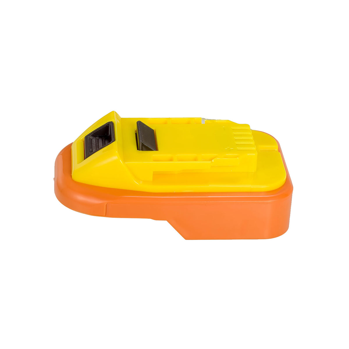RIDGID 18V to Hercules 20V battery adapter - Hercules tool-side connection, two terminal slots, over the orange base