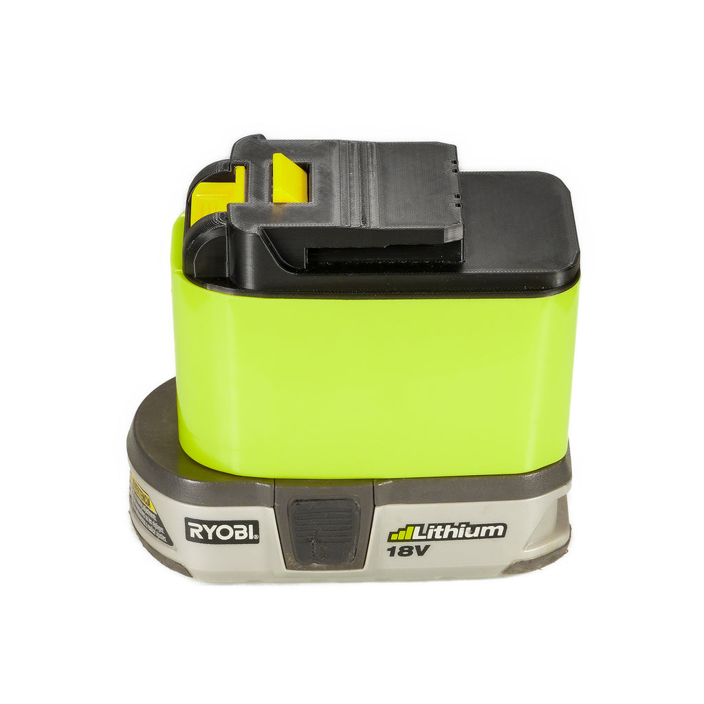 Ryobi 18V ONE+ to Chicago Electric 18V battery adapter - fitted to the battery, tool-side connection upward, front view