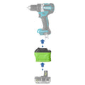 Ryobi 18V ONE+ to Makita 18V LXT battery adapter - compatibility diagram showing battery, adapter and drill driver