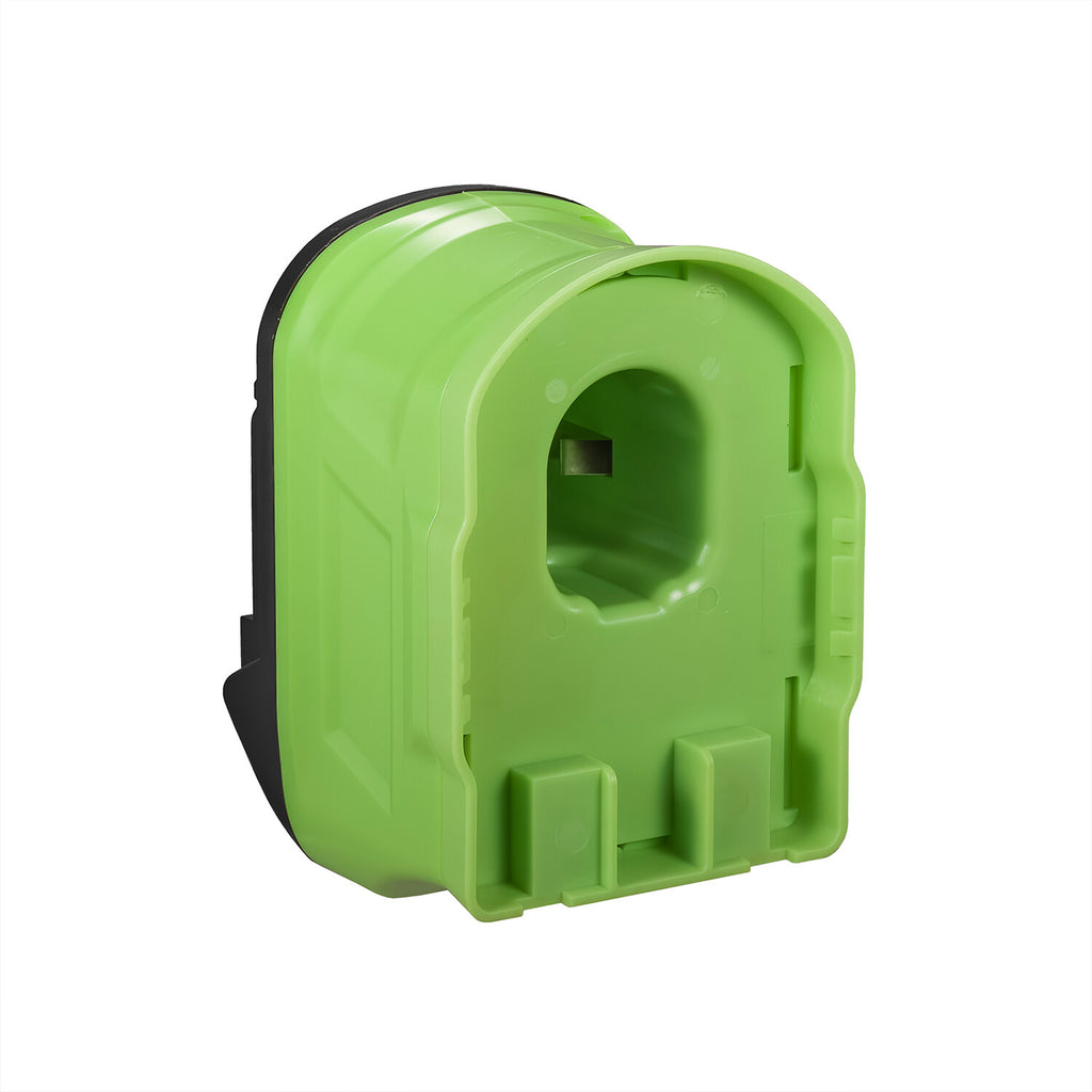 Ryobi 18V ONE+ to Makita 18V LXT battery adapter - battery-side connection seen face on, recessed socket and terminal window