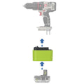 Ryobi 18V ONE+ to Porter Cable 20V battery adapter - compatibility diagram showing battery, adapter and hammer drill