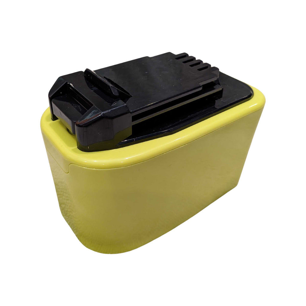 Ryobi 18V ONE+ to Porter Cable 20V battery adapter - three-quarter view with the tool-side connection uppermost