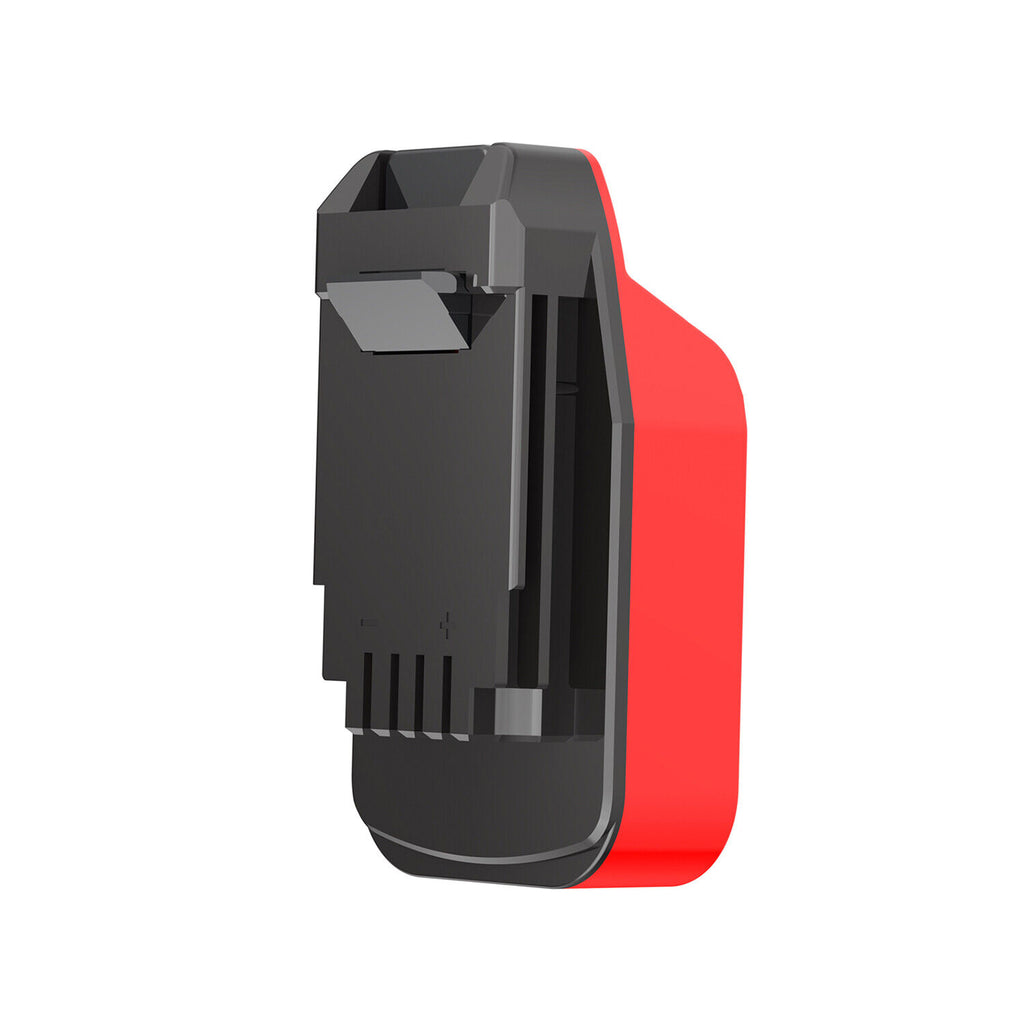 Stanley V20 to Black and Decker 20V battery adapter - side view of the black tool-side connection with vent ribs and polarity