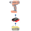 Stanley V20 to Black and Decker 20V battery adapter - compatibility diagram showing battery, adapter and impact driver