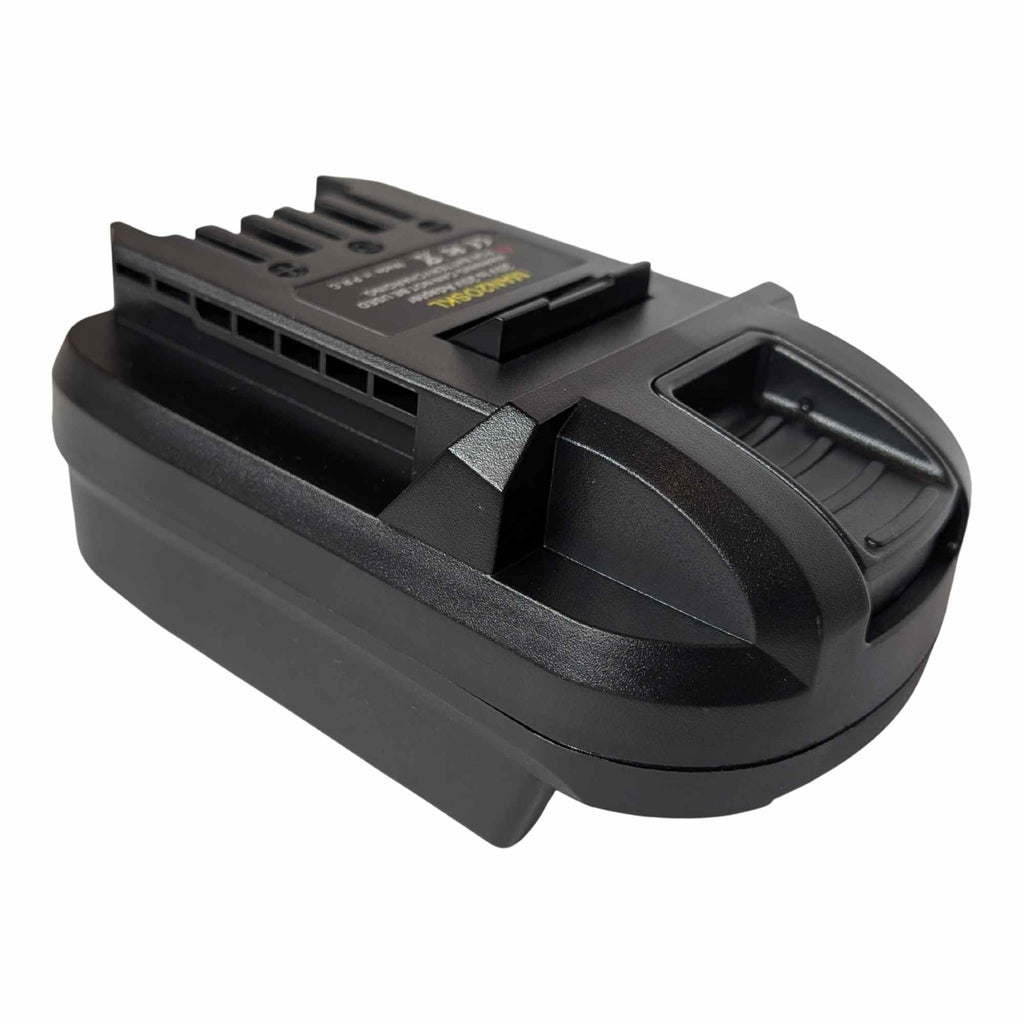 Stanley V20 to SKIL 20V PWR CORE battery adapter - SKIL tool-side connection with the ribbed release catch in its recess