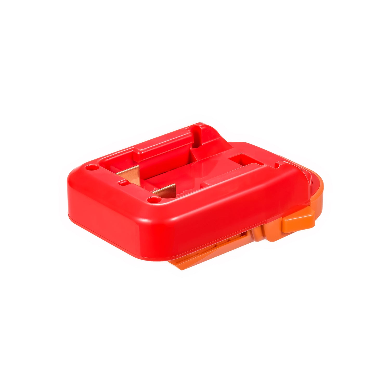 Stanley V20 to AEG 18V battery adapter - battery-side connection uppermost, guide channel and twin copper blades