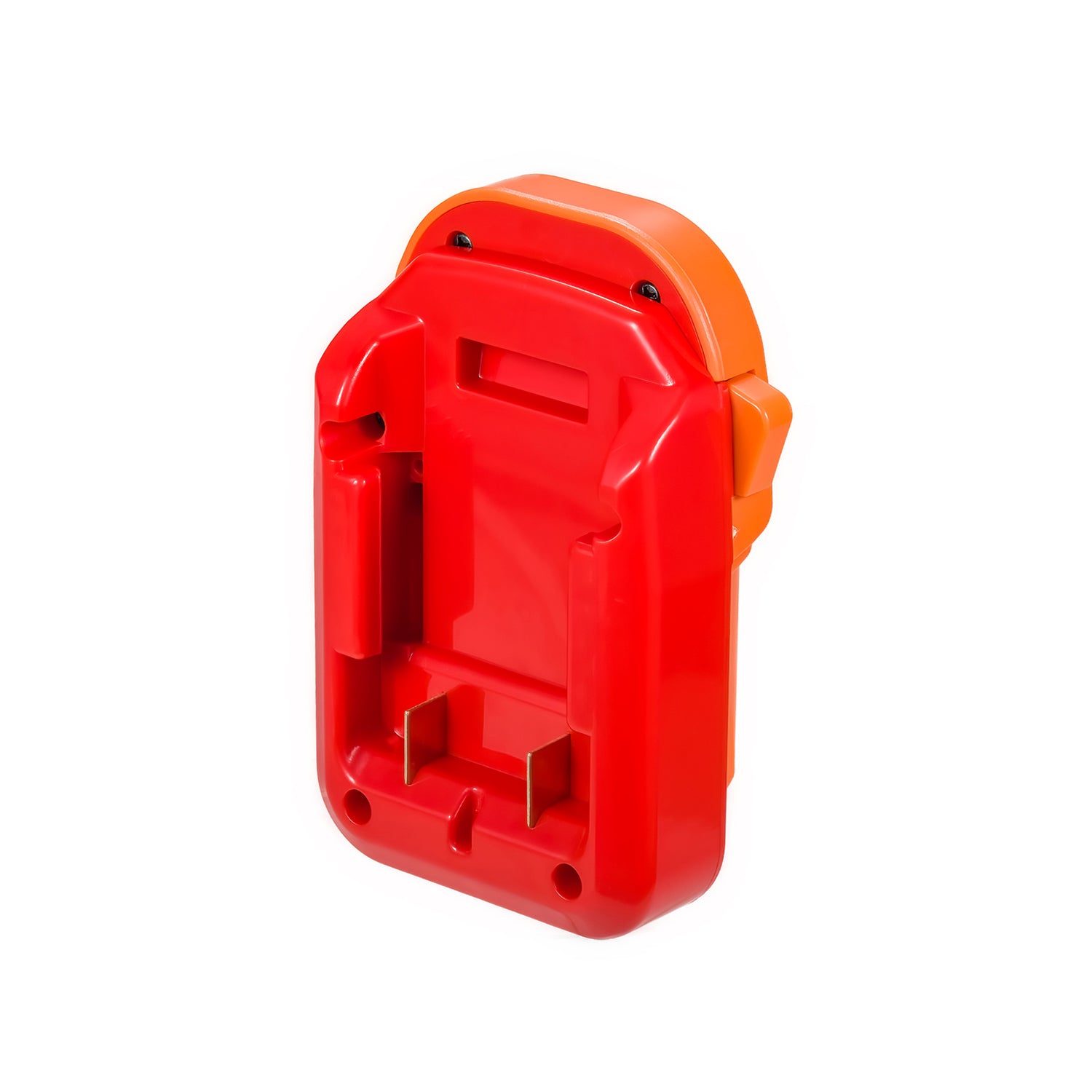 Stanley V20 to AEG 18V battery adapter - battery-side connection square on, guide channel, twin copper blades and screw holes