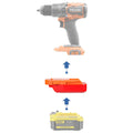 Stanley V20 to AEG 18V battery adapter - compatibility diagram showing battery, adapter and drill
