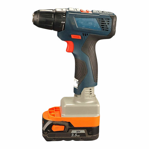 AEG 18V to Bosch 12V battery adapter - installed on a drill with the battery fitted below