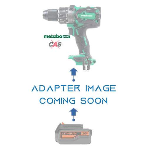 Black and Decker 20V to Metabo HPT 18V battery adapter - placeholder reading adapter image coming soon, faded drill above