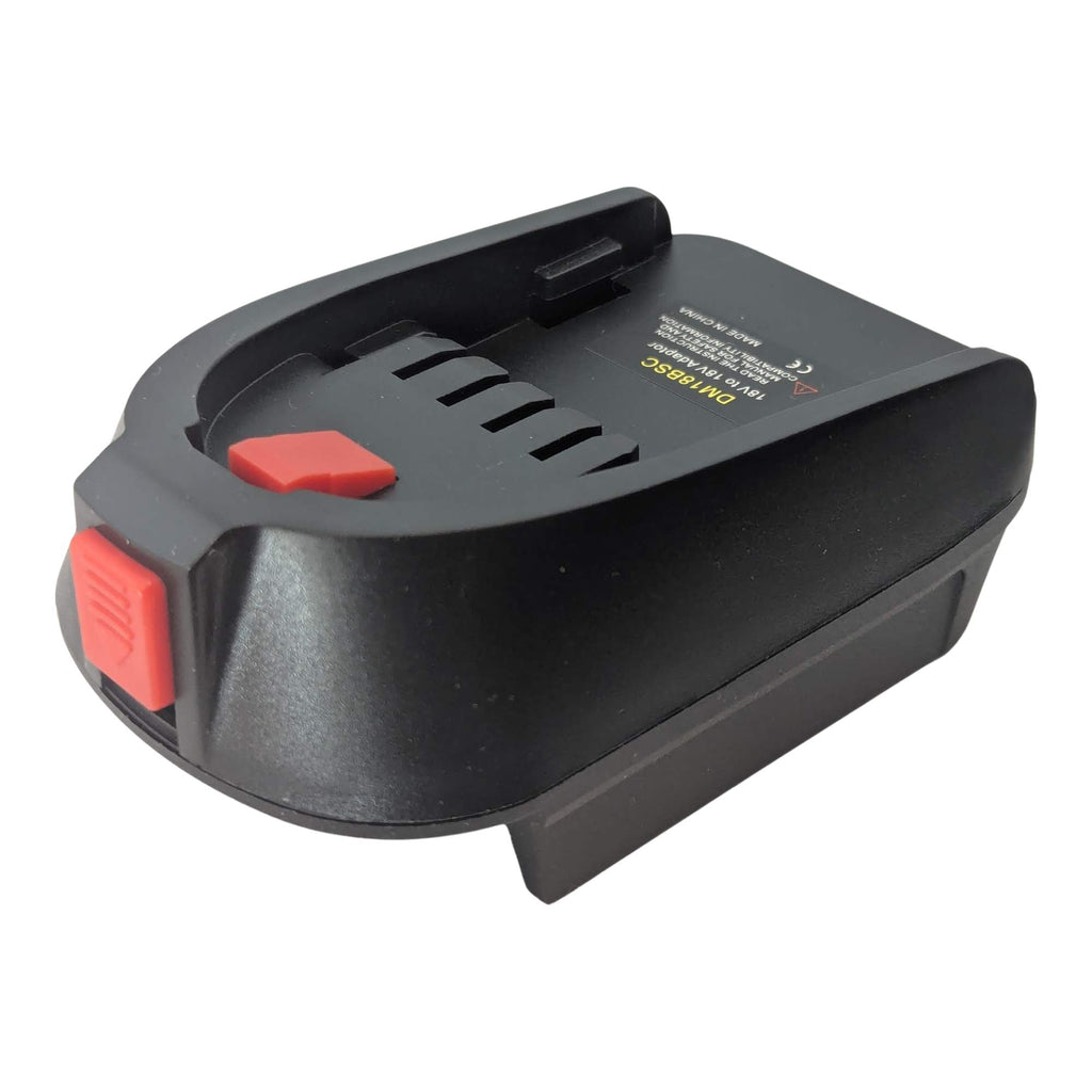Milwaukee M18 to Husqvarna 18V Aspire P4A battery adapter - angled view