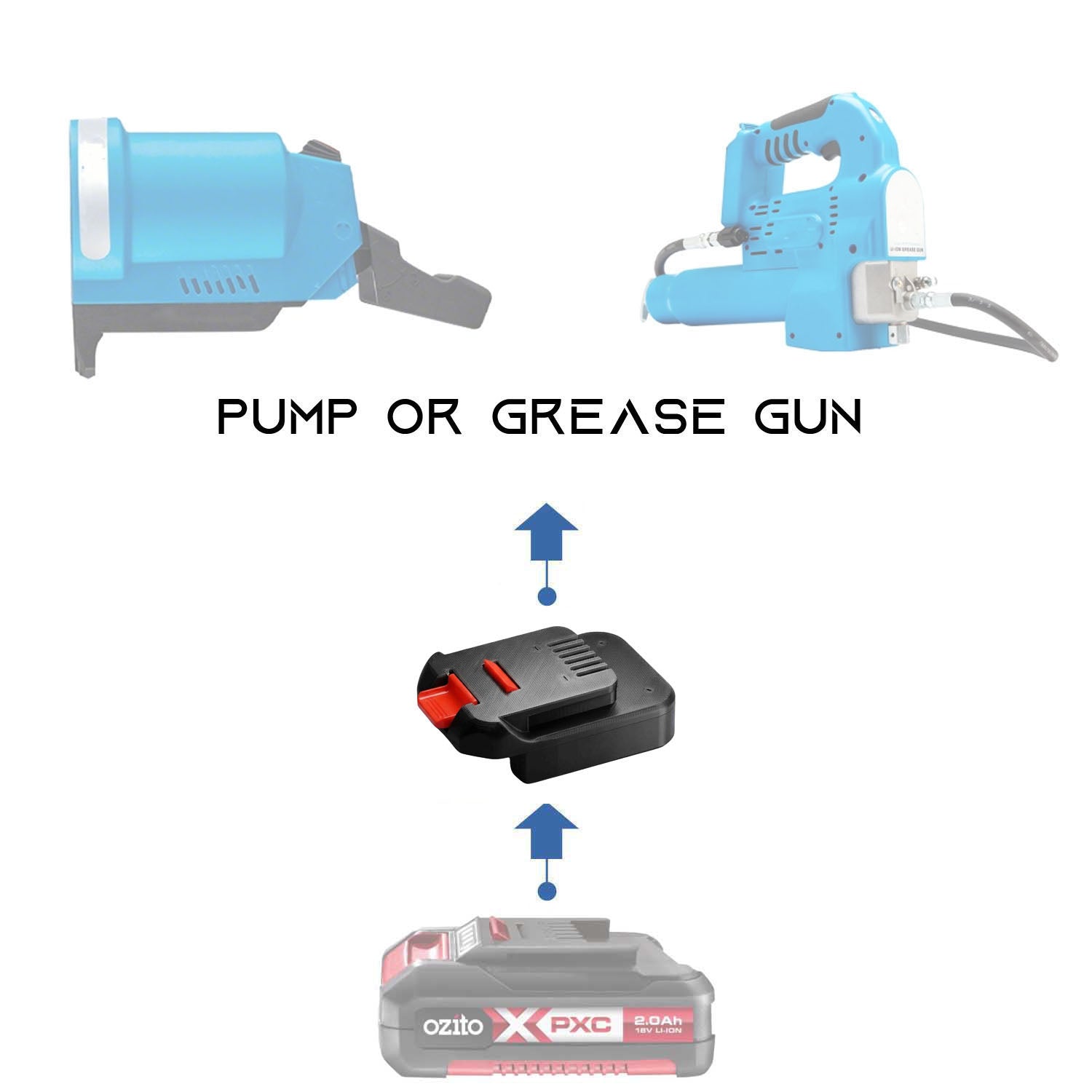 Ozito PXC 18V to MacNaught 18V Battery Adapter (Pump, Grease Gun)