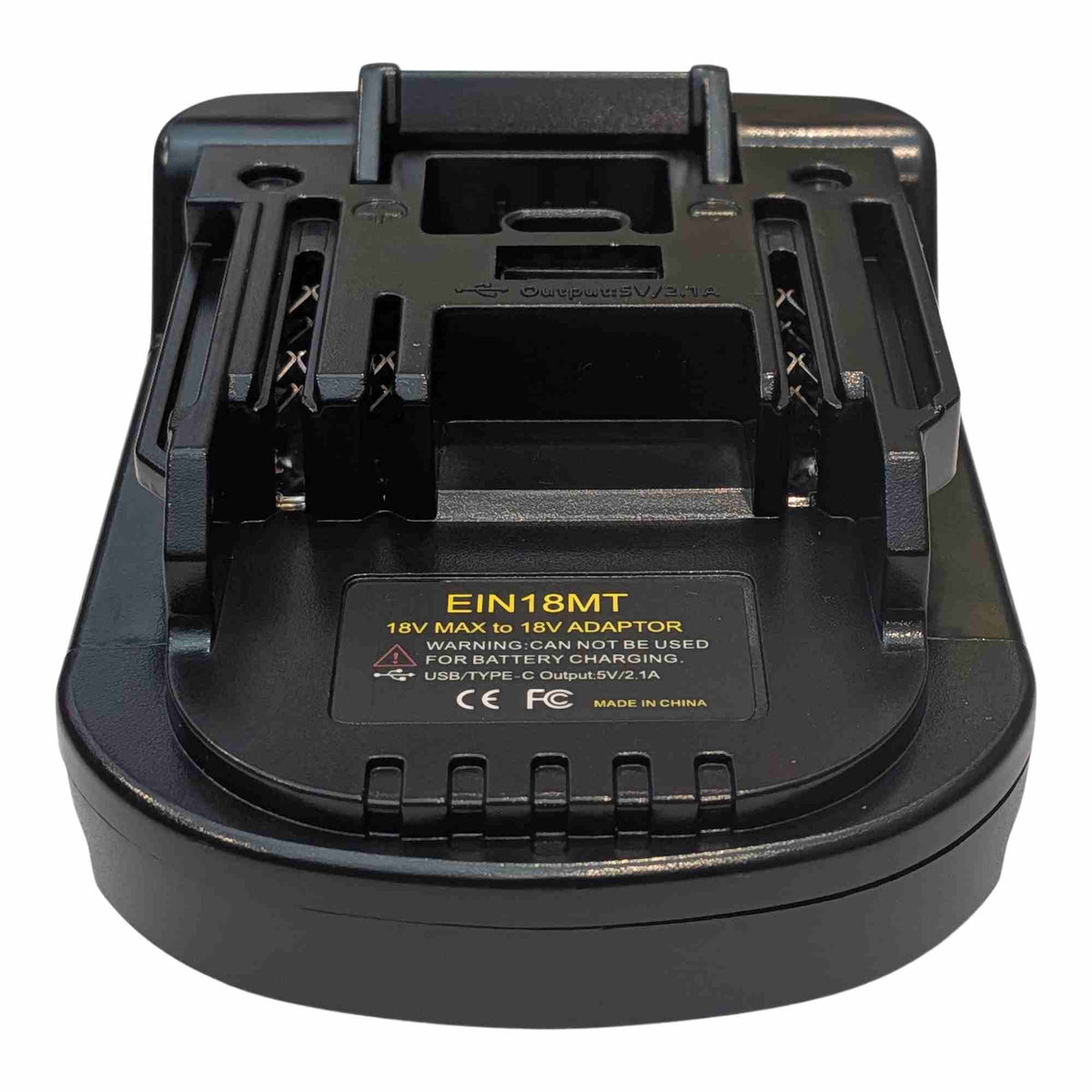 Ozito 18V PXC to RIDGID Plumbing battery adapter - RIDGID tool-side connection, angled view into the terminal slots