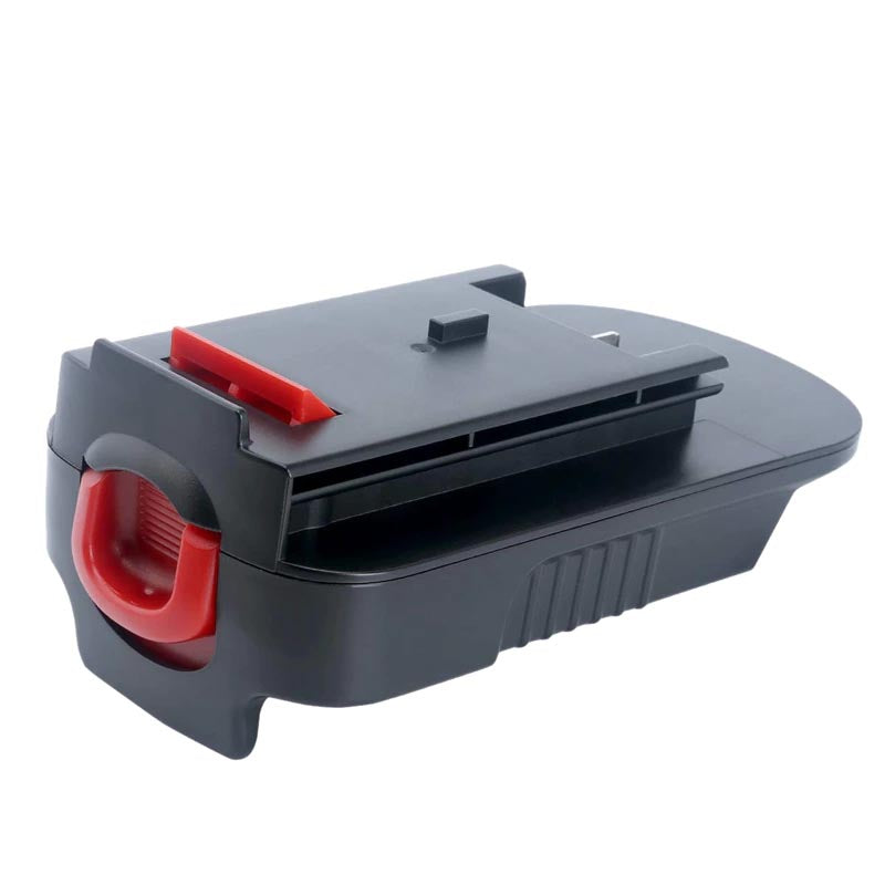 Black and Decker 20V to Black and Decker 18V Ni-Cd battery adapter - tool-side connection, rails and the release latch