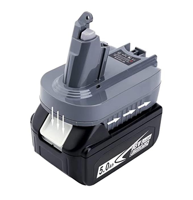 Makita 18V LXT to Dyson V6 battery adapter - fitted to the Makita 18V LXT battery, Dyson tool-side post upward