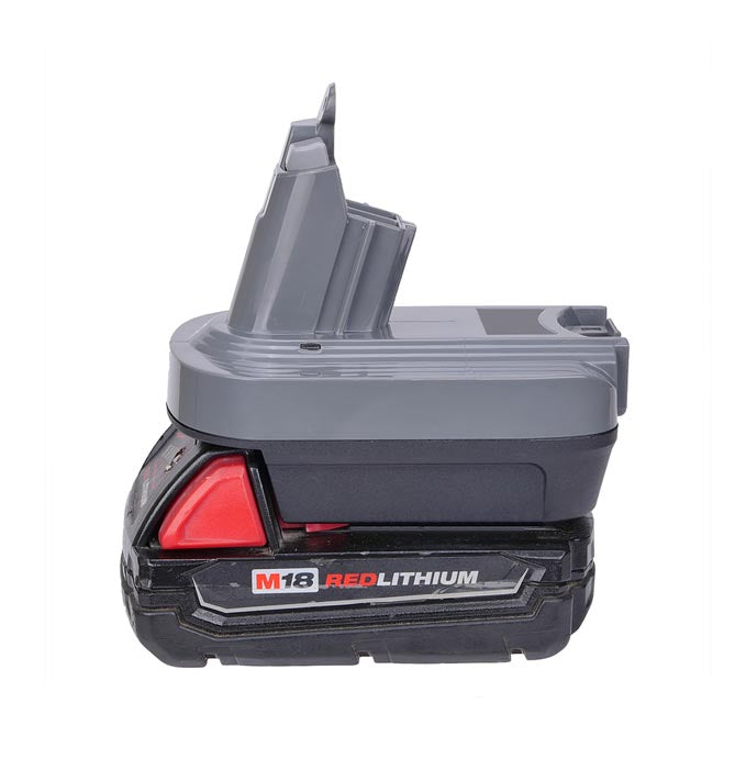Milwaukee M18 to Dyson V6 battery adapter - fitted to the Milwaukee M18 battery, Dyson tool-side post upward